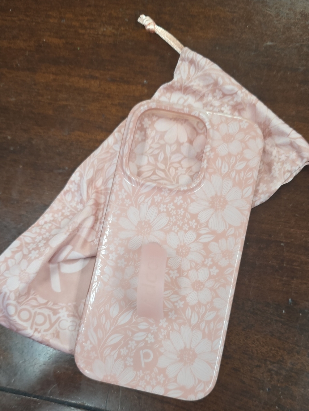 I Phone 16 Pro Loopy Case Pink Floral Phone Case with Matching Pouch